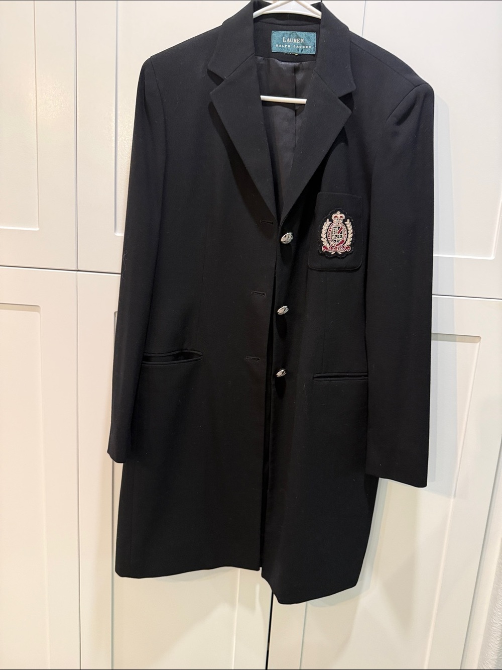 Ralph Lauren Black Men's Wool Pea Coat with Embroidered Crest